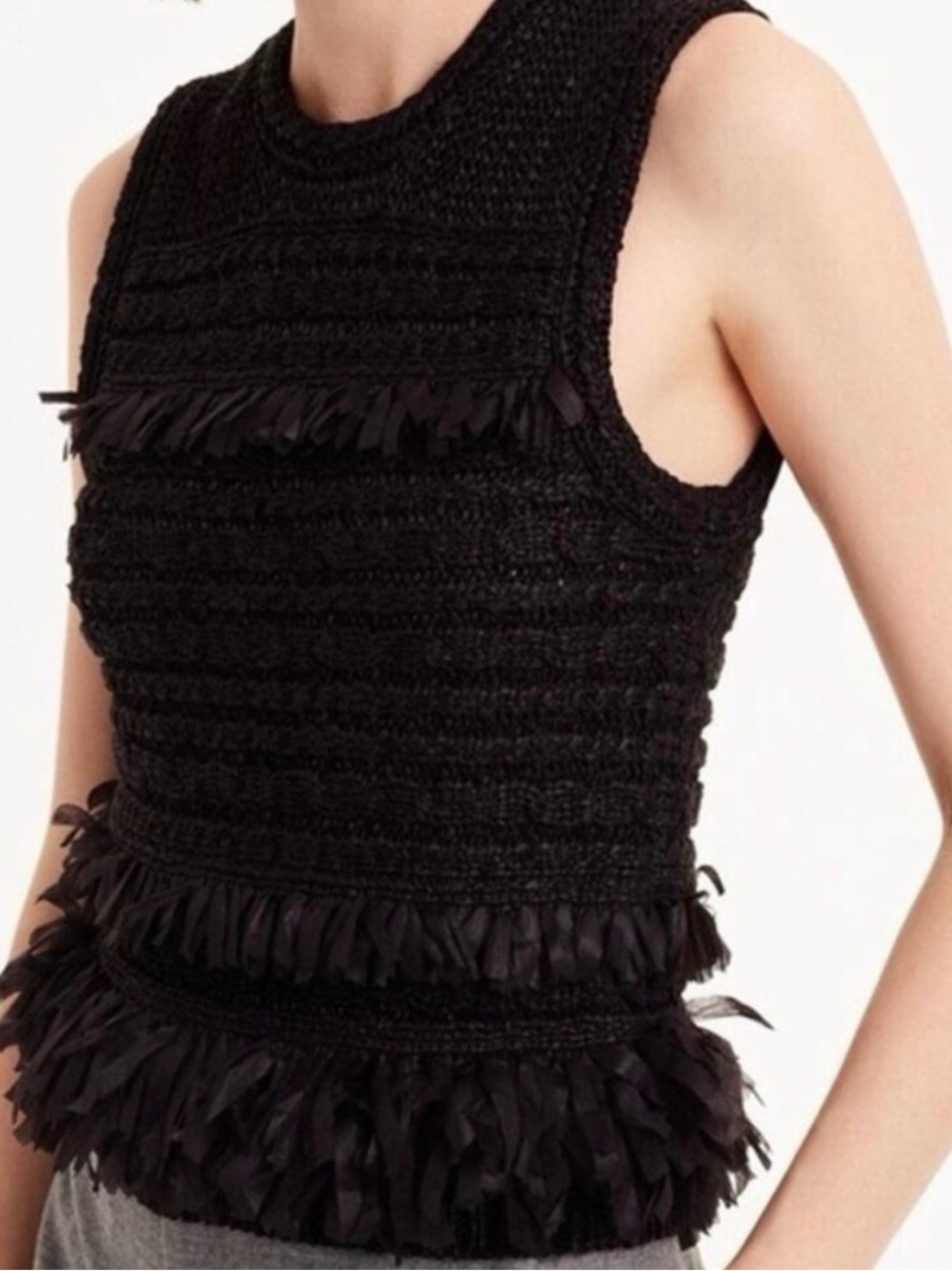 Club Monaco Black Sleeveless Fringe Knit Sweater
